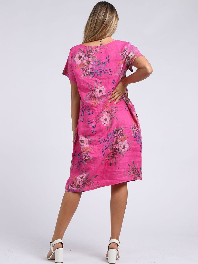 Fleur Classic Linen Dress Fuchsia image 4
